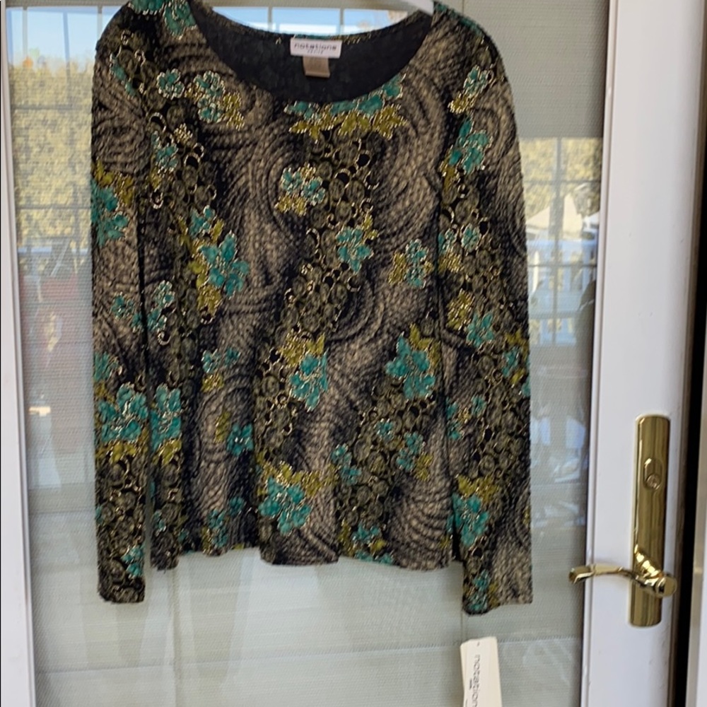 Notations petite jade/gold embossed top. Size PL
